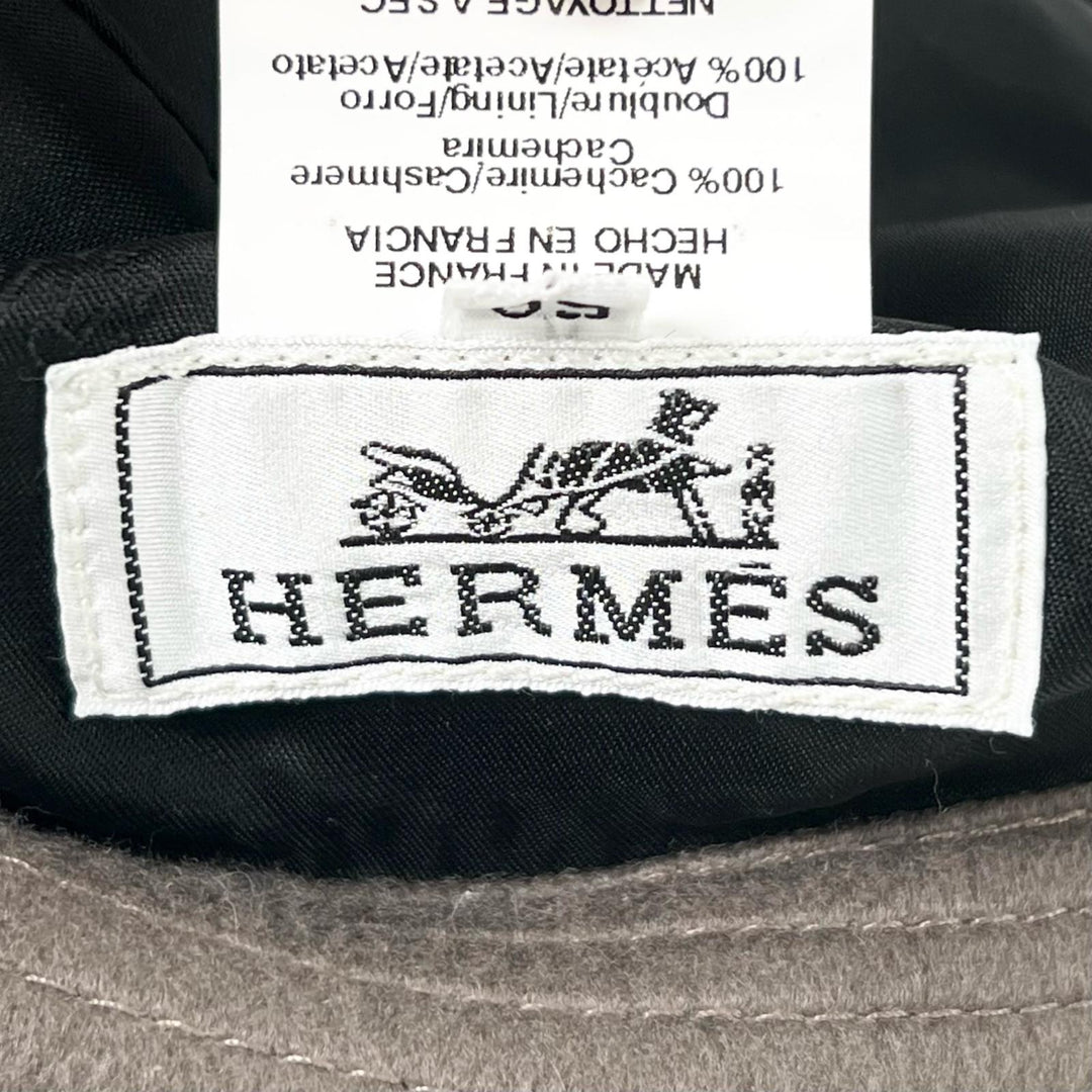 Great HERMES hat Stitch Crochet Hat Bucket Brown cashmere Women 56