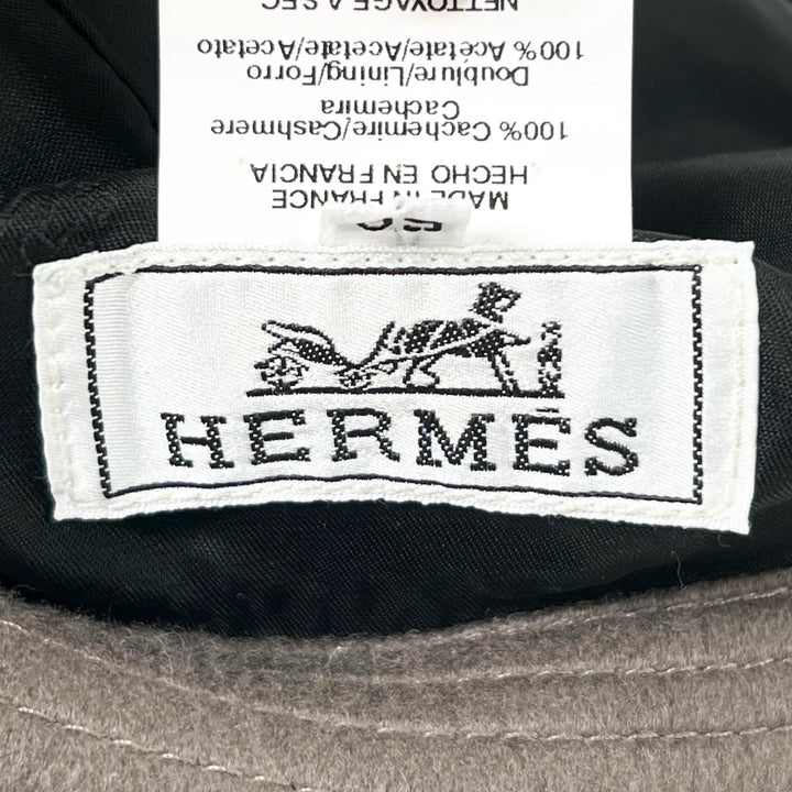 Great HERMES hat Stitch Crochet Hat Bucket Brown cashmere Women 56