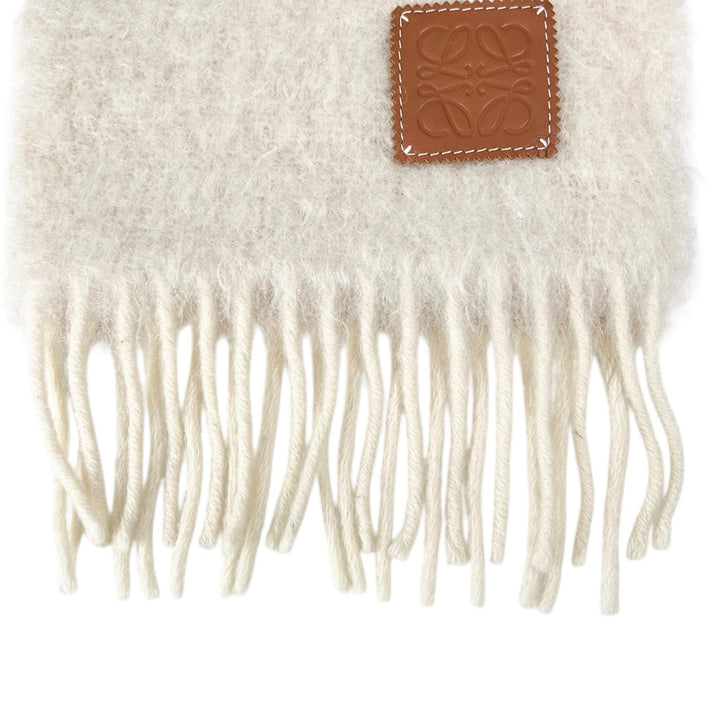 Excellent LOEWE Scarf Anagram leather patch white mohair Women