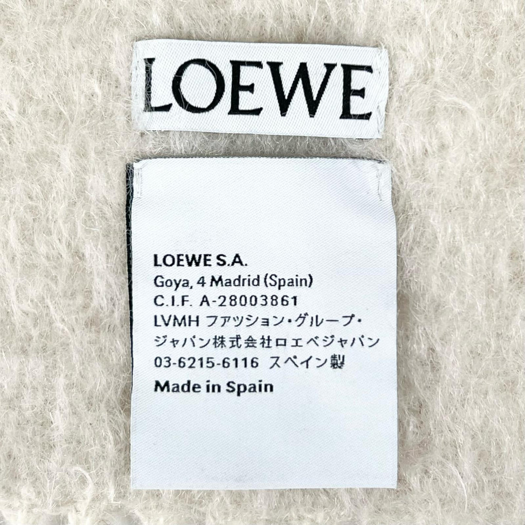 Excellent LOEWE Scarf Anagram leather patch white mohair Women