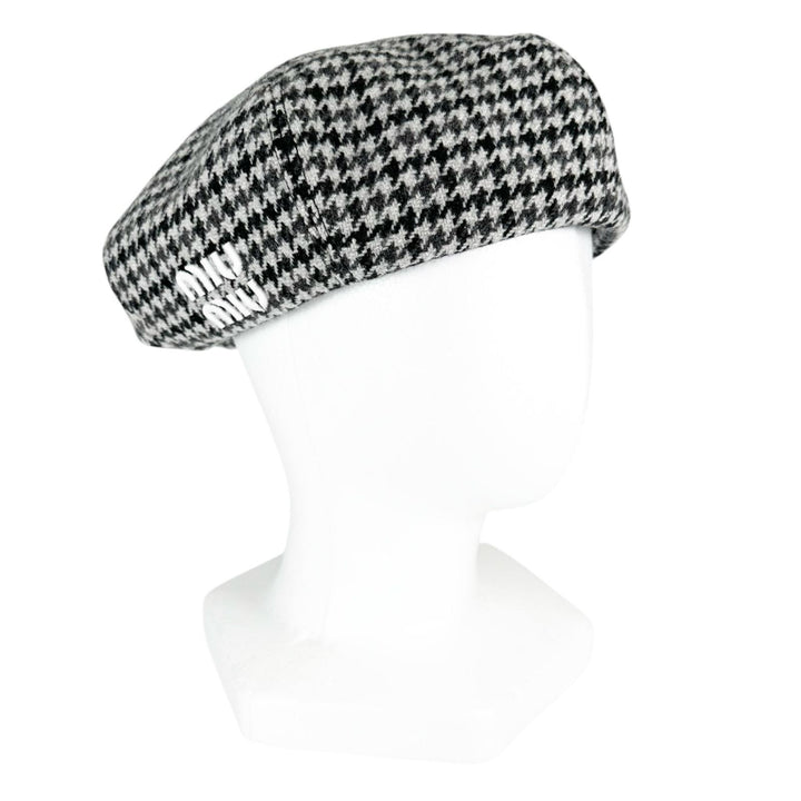 Excellent MIUMIU beret Houndstooth logo embroidery Gray wool Women L 5HC075