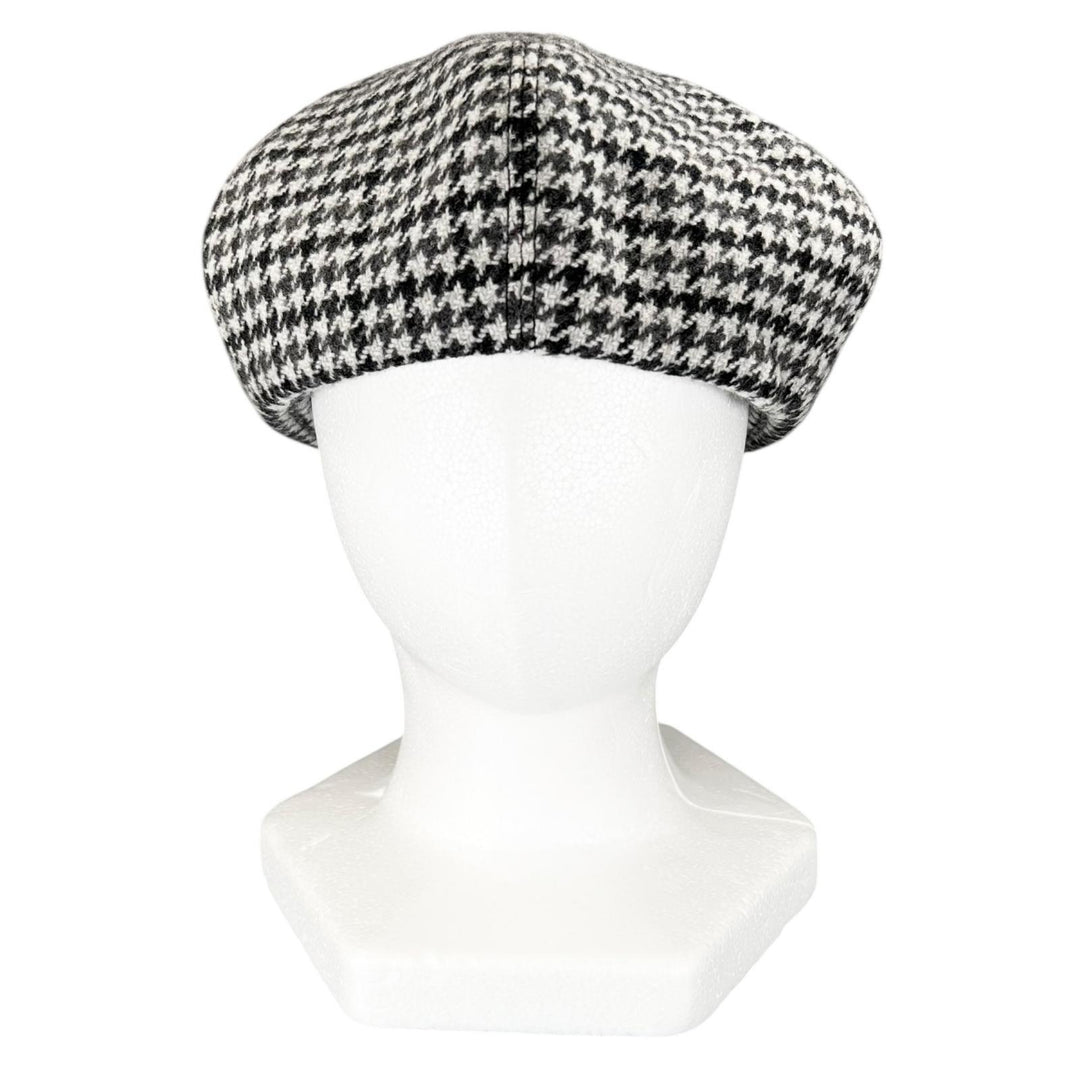 Excellent MIUMIU beret Houndstooth logo embroidery Gray wool Women L 5HC075