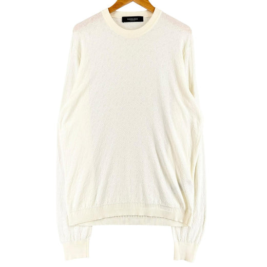 Excellent VERSACE knit Long sleeve crew neck Ivory silk mens 48 1008476