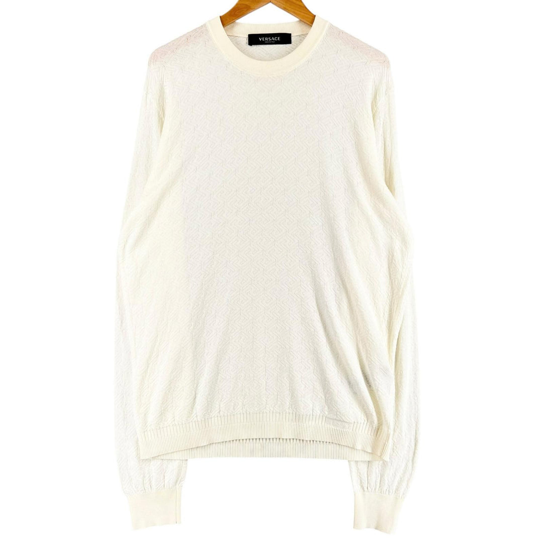 Excellent VERSACE knit Long sleeve crew neck Ivory silk mens 48 1008476