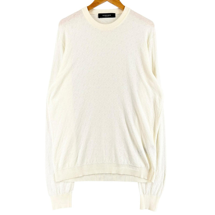 Excellent VERSACE knit Long sleeve crew neck Ivory silk mens 48 1008476