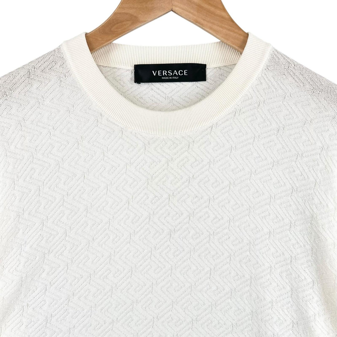 Excellent VERSACE knit Long sleeve crew neck Ivory silk mens 48 1008476