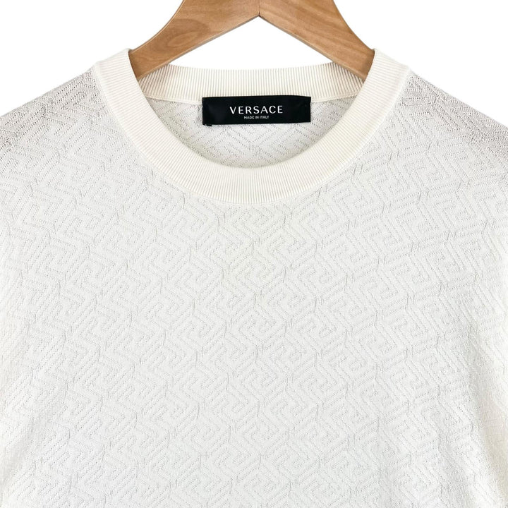 Excellent VERSACE knit Long sleeve crew neck Ivory silk mens 48 1008476