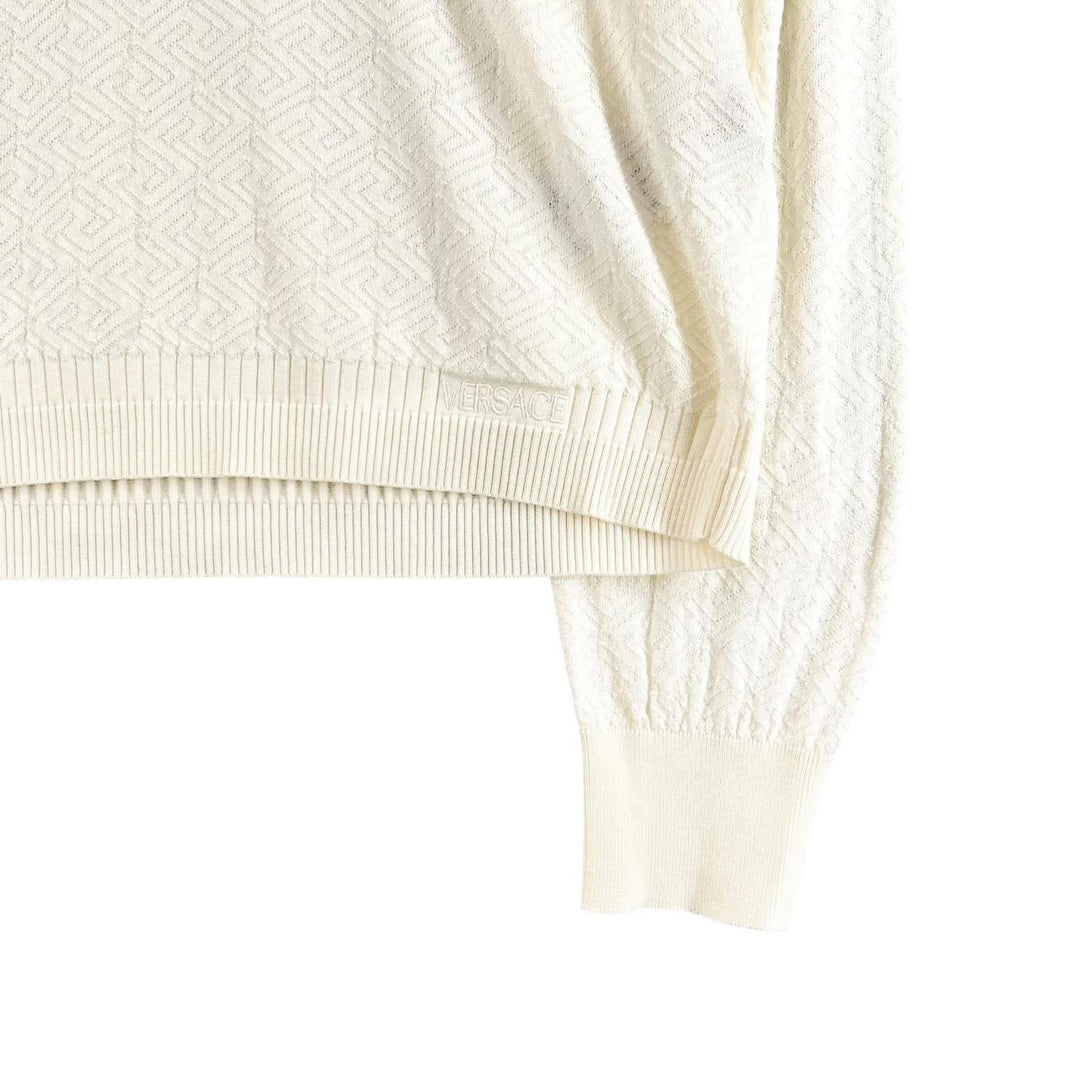 Excellent VERSACE knit Long sleeve crew neck Ivory silk mens 48 1008476