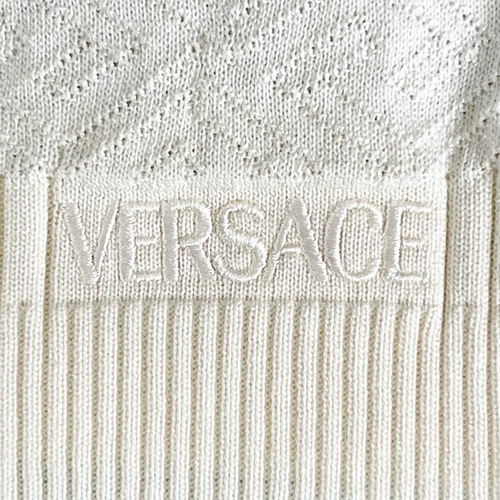 Excellent VERSACE knit Long sleeve crew neck Ivory silk mens 48 1008476