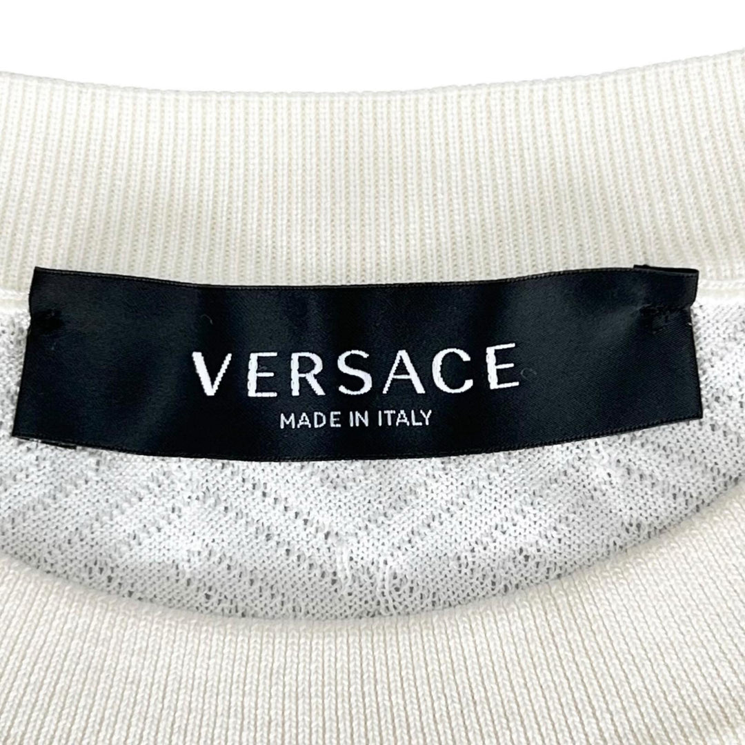 Excellent VERSACE knit Long sleeve crew neck Ivory silk mens 48 1008476