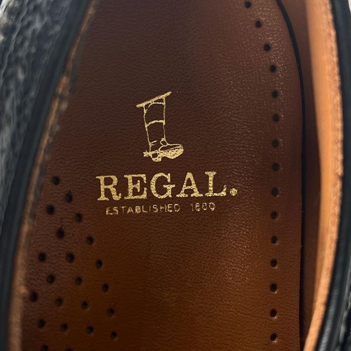 Pristine REGAL Leather shoes Wingtip Full Brogue black leather mens 24.5
