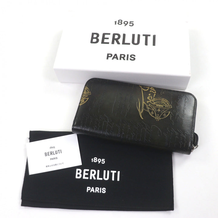 Pristine BERLUTI Purse Itauba Calligraphic Patine Dark brown leather mens