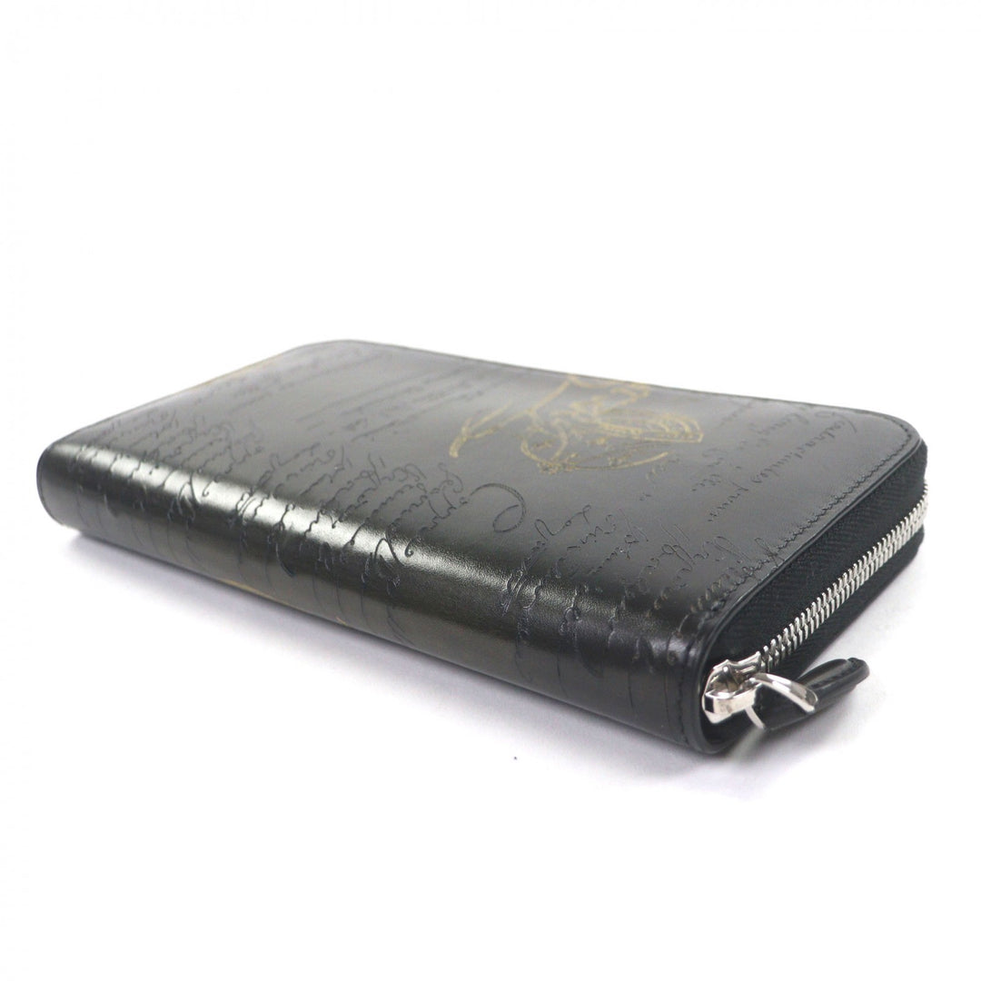 Pristine BERLUTI Purse Itauba Calligraphic Patine Dark brown leather mens