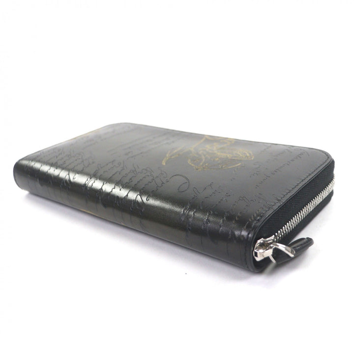 Pristine BERLUTI Purse Itauba Calligraphic Patine Dark brown leather mens