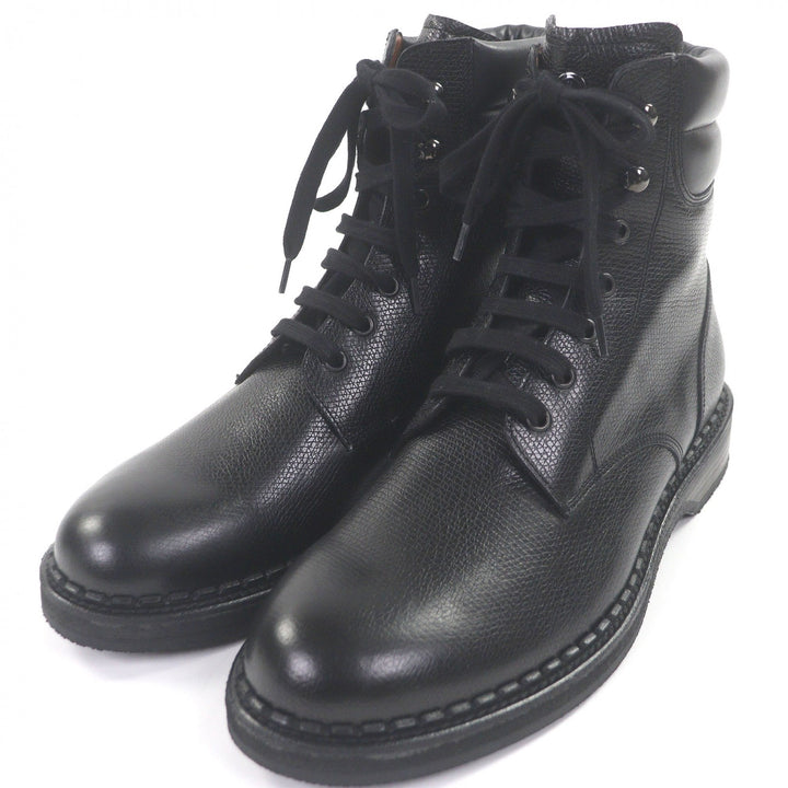 Pristine MONCLER Ankle boots Metal logo lace-up black leather mens 43