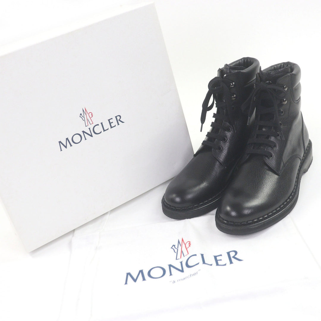 Pristine MONCLER Ankle boots Metal logo lace-up black leather mens 43