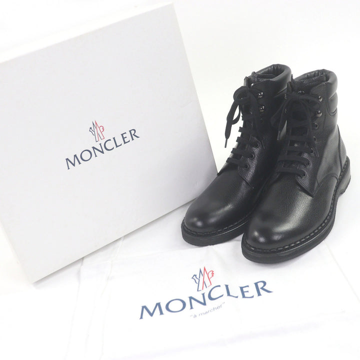 Pristine MONCLER Ankle boots Metal logo lace-up black leather mens 43