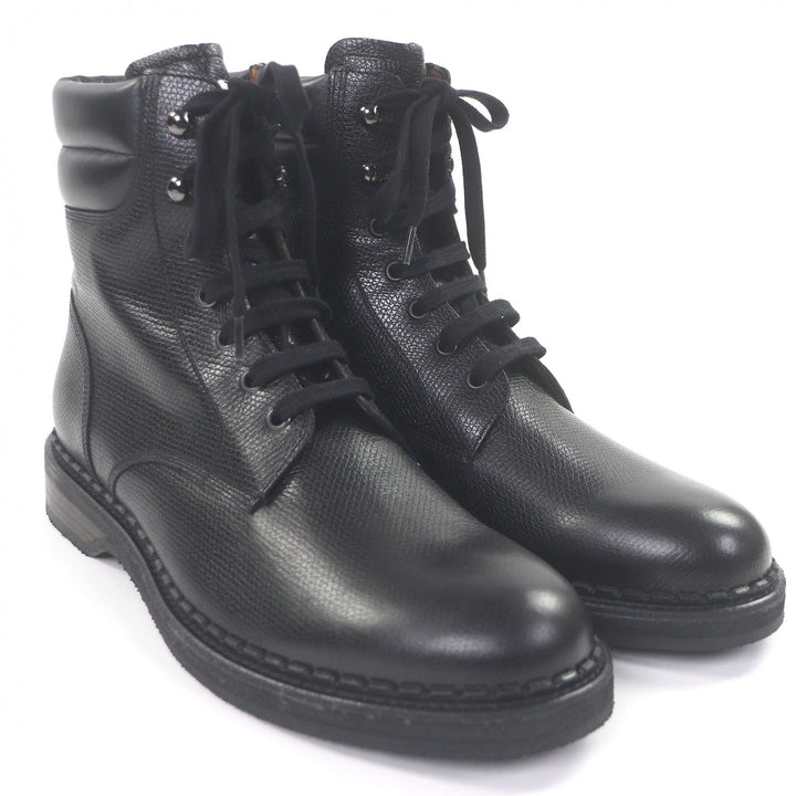 Pristine MONCLER Ankle boots Metal logo lace-up black leather mens 43