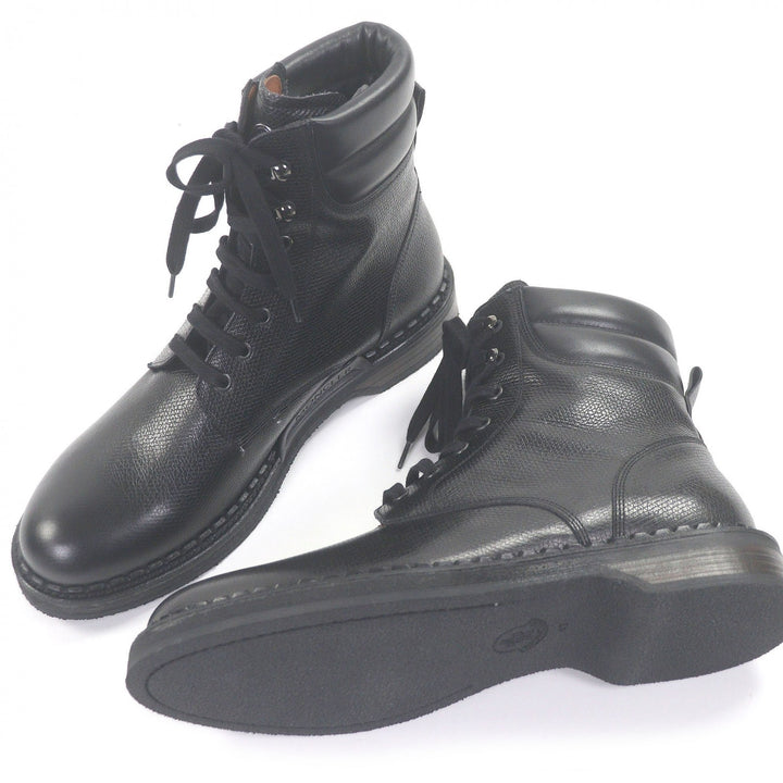 Pristine MONCLER Ankle boots Metal logo lace-up black leather mens 43