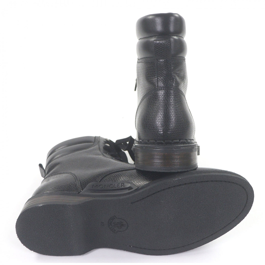 Pristine MONCLER Ankle boots Metal logo lace-up black leather mens 43