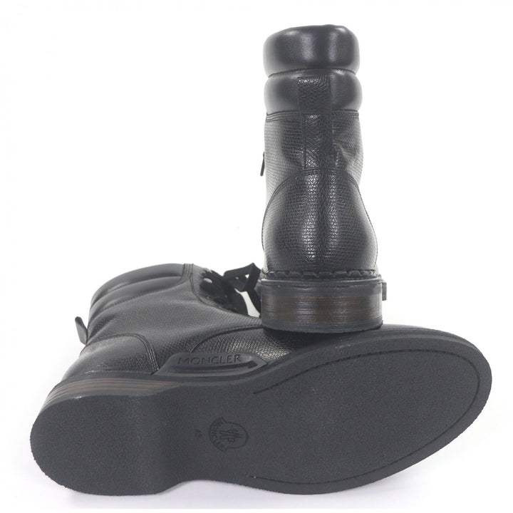 Pristine MONCLER Ankle boots Metal logo lace-up black leather mens 43