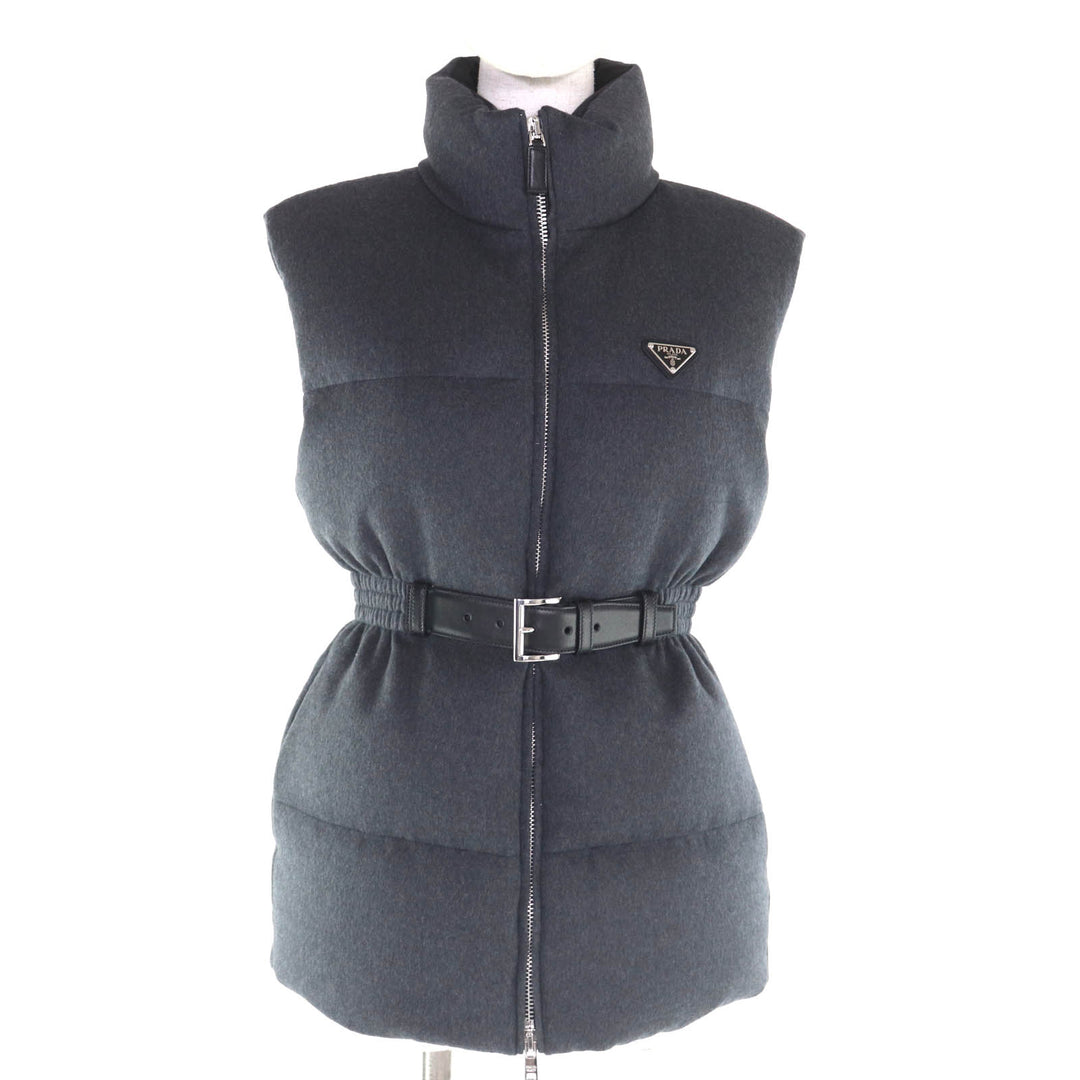 Pristine PRADA Down vest gray Virgin wool Women 36 29S131