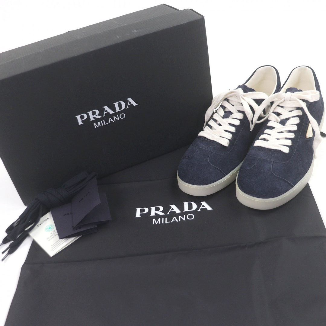 Pristine PRADA Low cut sneakers triangle logo triangle plate Navy Suede leather
