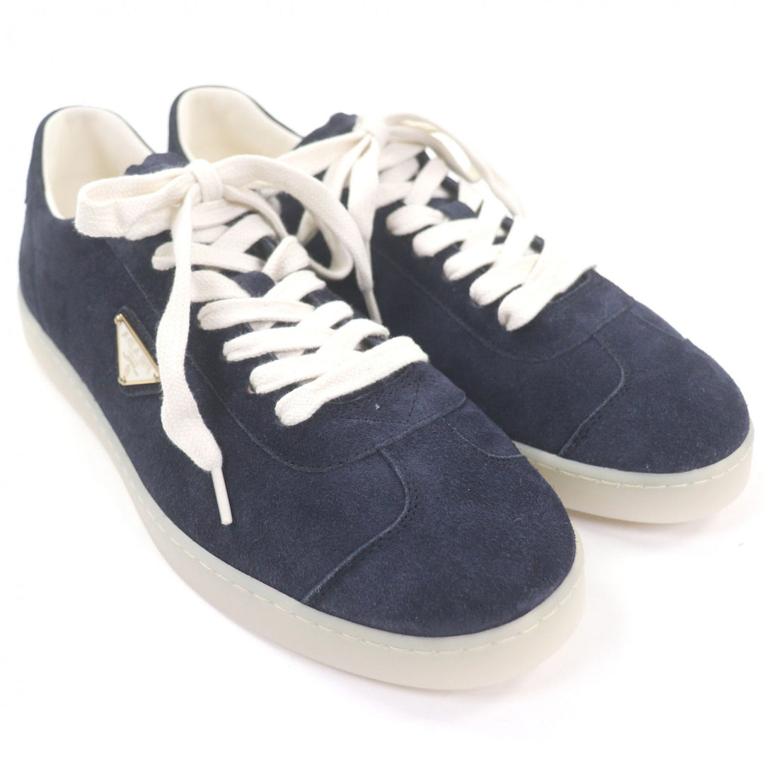 Pristine PRADA Low cut sneakers triangle logo triangle plate Navy Suede leather