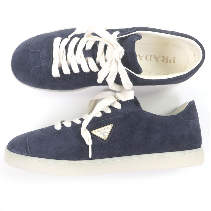 Pristine PRADA Low cut sneakers triangle logo triangle plate Navy Suede leather