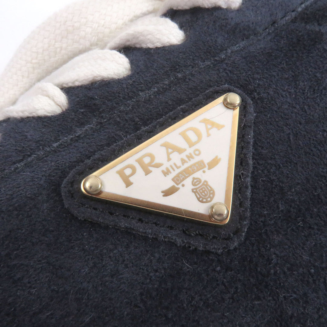 Pristine PRADA Low cut sneakers triangle logo triangle plate Navy Suede leather
