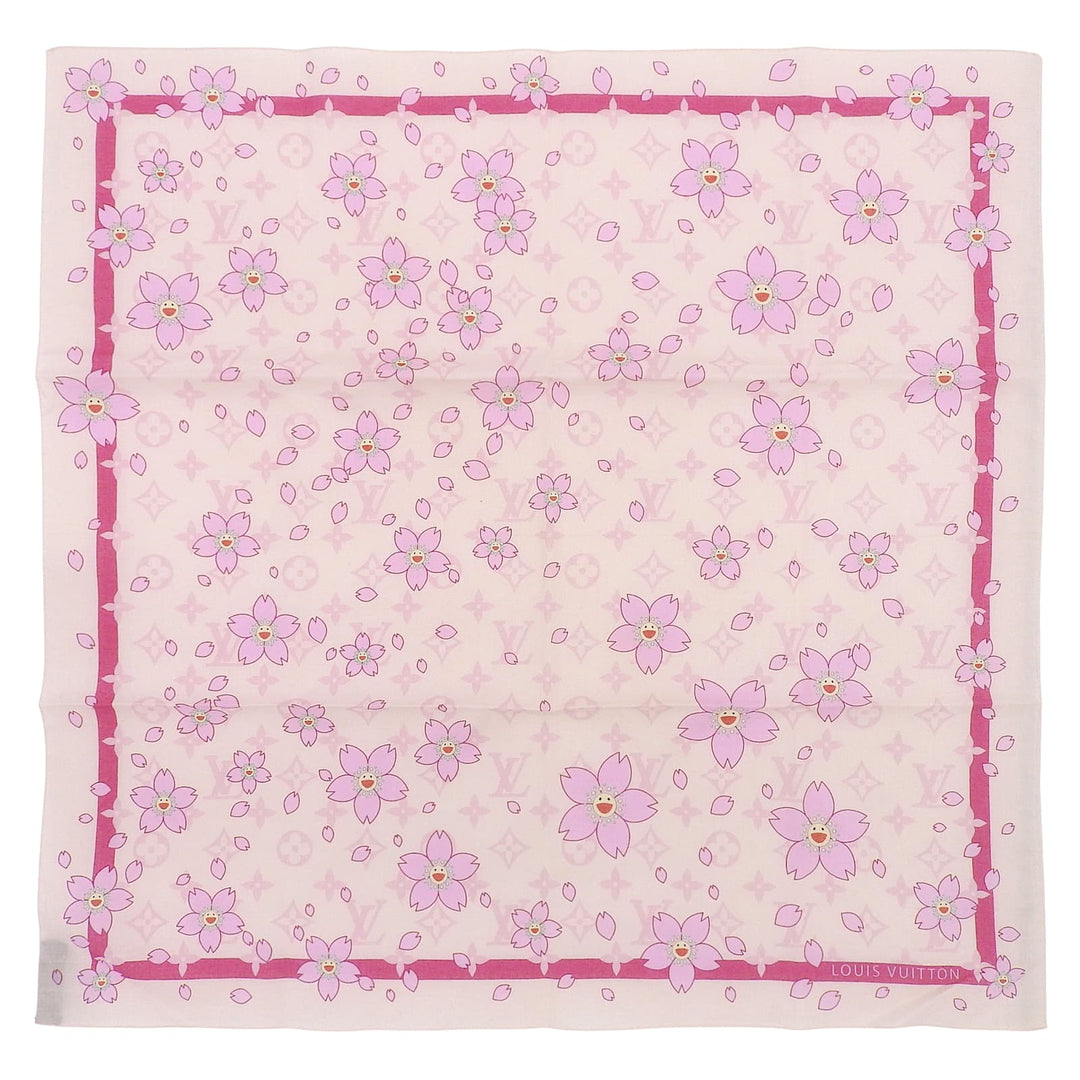 Excellent LOUIS VUITTON MURAKAMI handkerchief Monogram Cherry Blossom Scarf