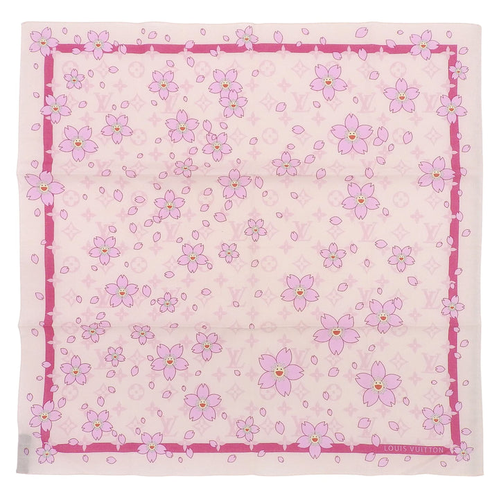Excellent LOUIS VUITTON MURAKAMI handkerchief Monogram Cherry Blossom Scarf