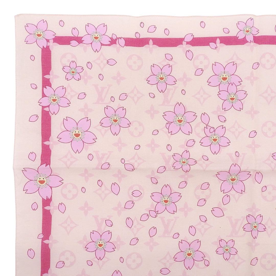 Excellent LOUIS VUITTON MURAKAMI handkerchief Monogram Cherry Blossom Scarf