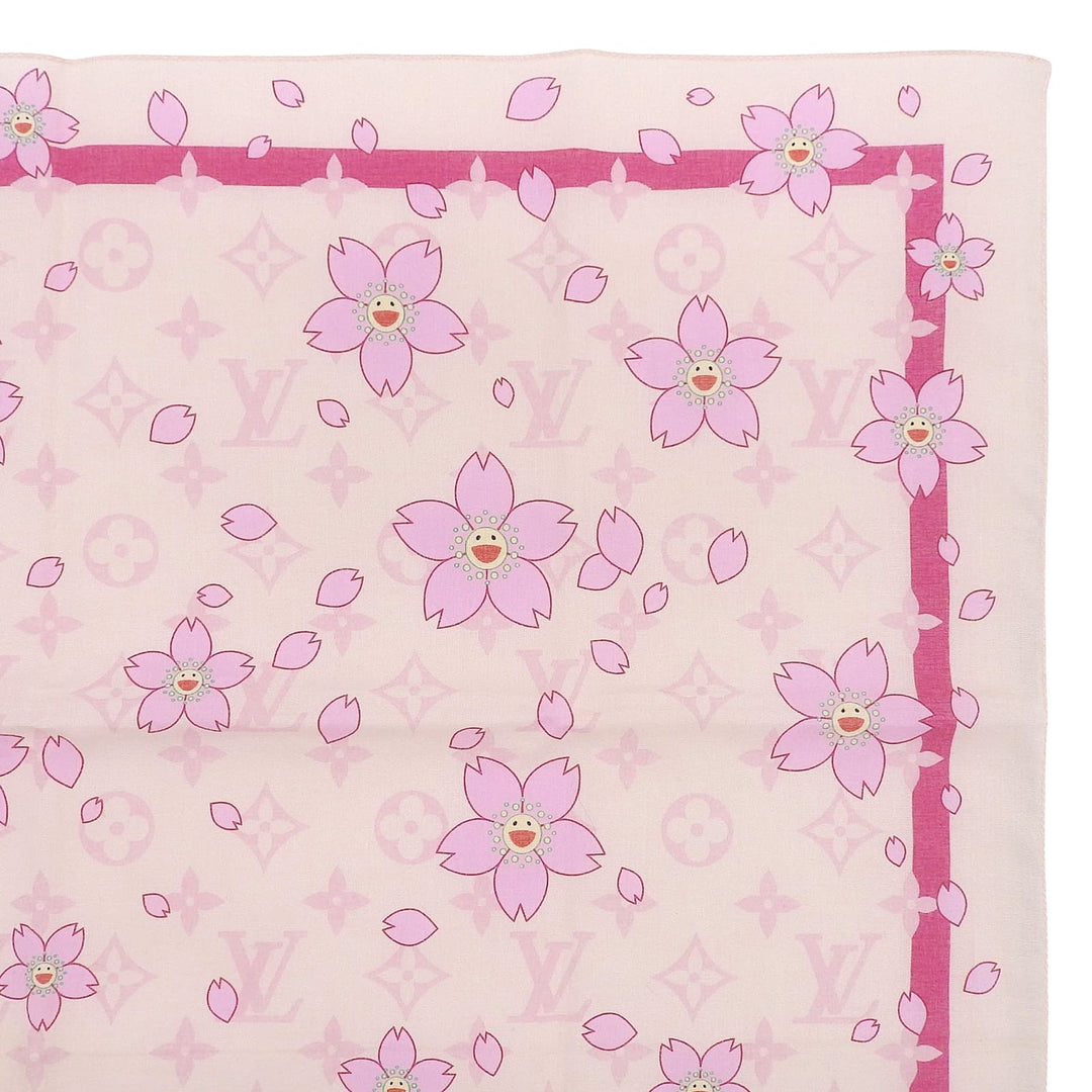 Excellent LOUIS VUITTON MURAKAMI handkerchief Monogram Cherry Blossom Scarf