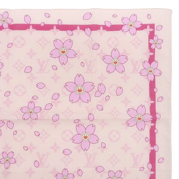 Excellent LOUIS VUITTON MURAKAMI handkerchief Monogram Cherry Blossom Scarf