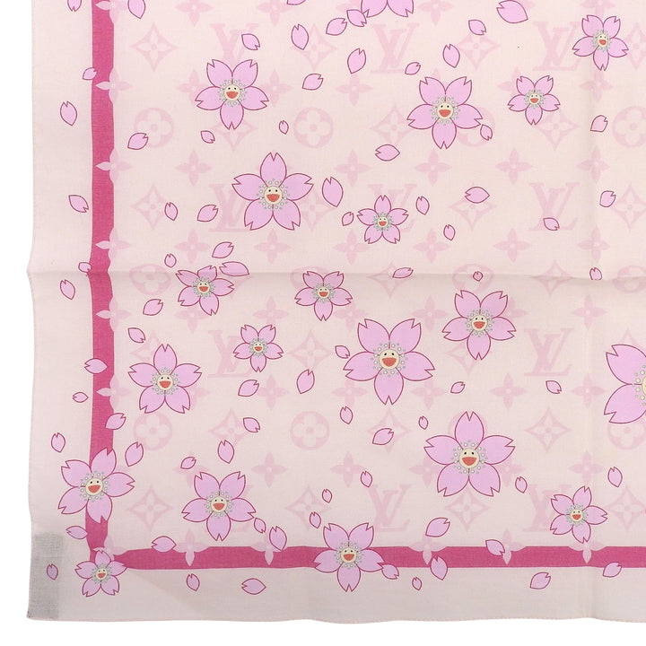 Excellent LOUIS VUITTON MURAKAMI handkerchief Monogram Cherry Blossom Scarf