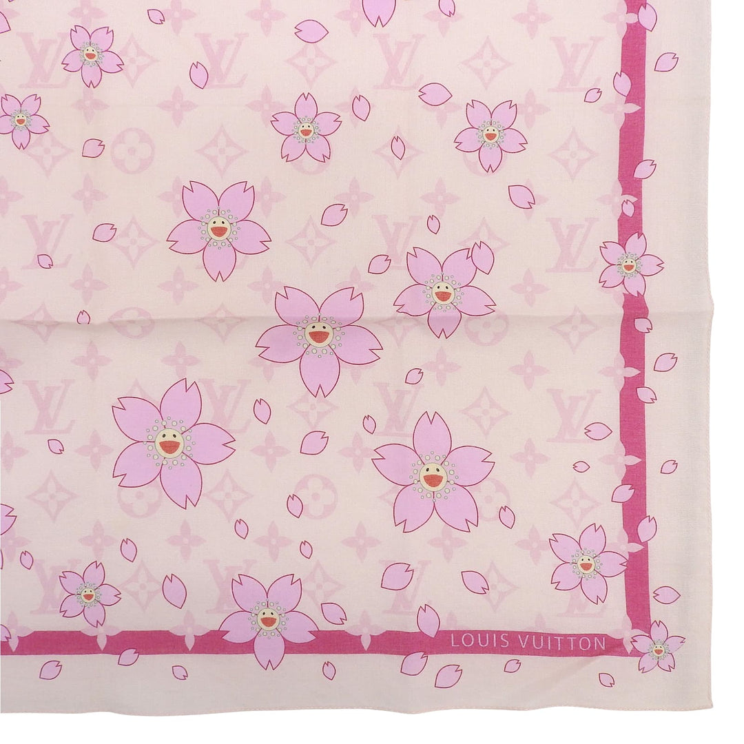 Excellent LOUIS VUITTON MURAKAMI handkerchief Monogram Cherry Blossom Scarf