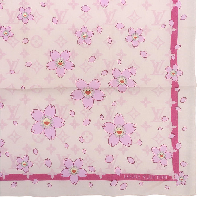 Excellent LOUIS VUITTON MURAKAMI handkerchief Monogram Cherry Blossom Scarf