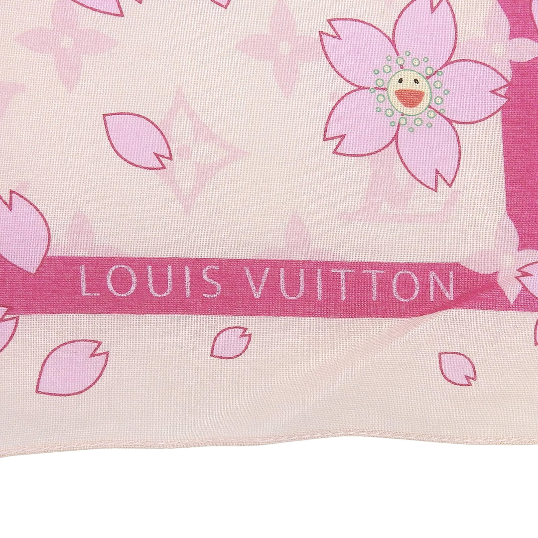Excellent LOUIS VUITTON MURAKAMI handkerchief Monogram Cherry Blossom Scarf