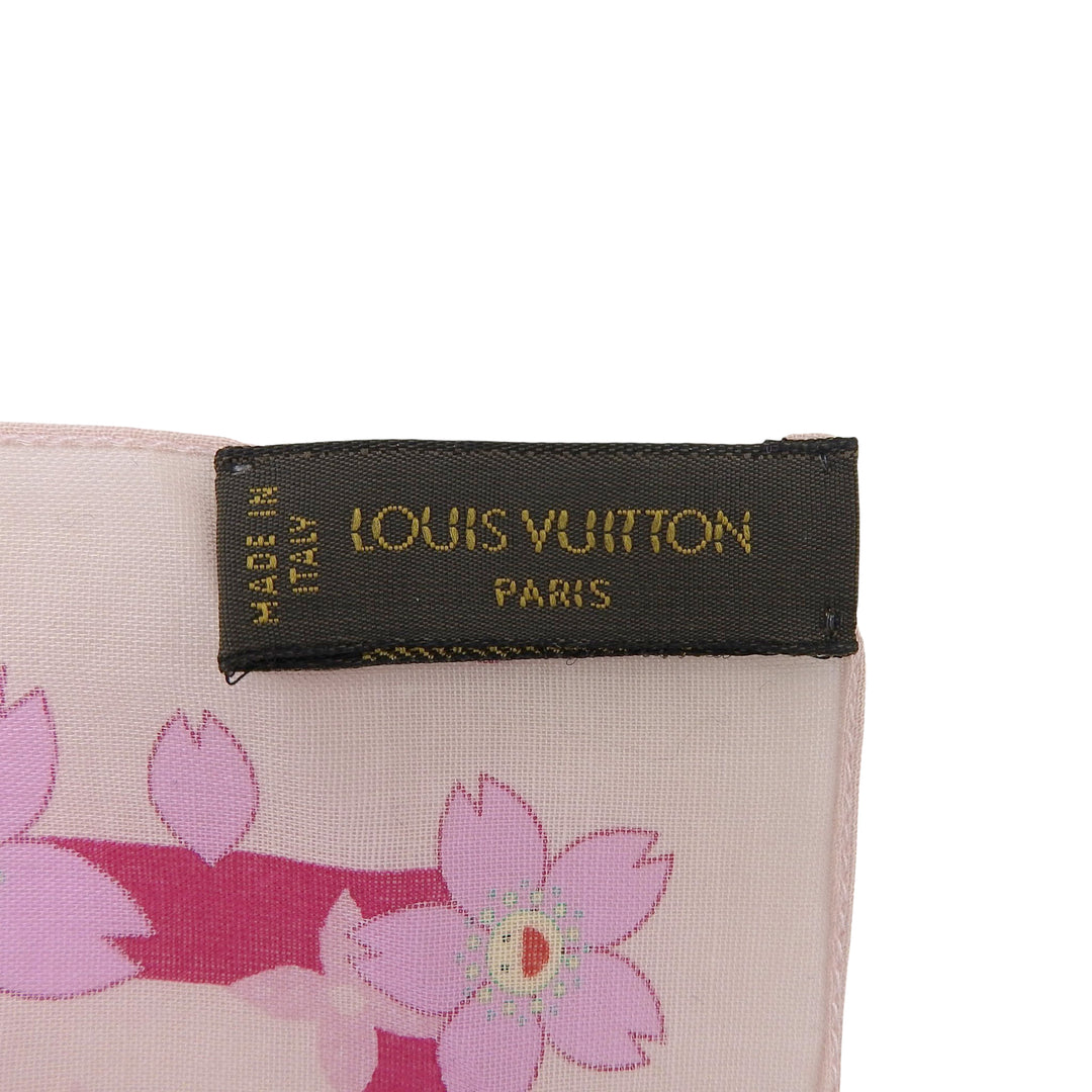 Excellent LOUIS VUITTON MURAKAMI handkerchief Monogram Cherry Blossom Scarf