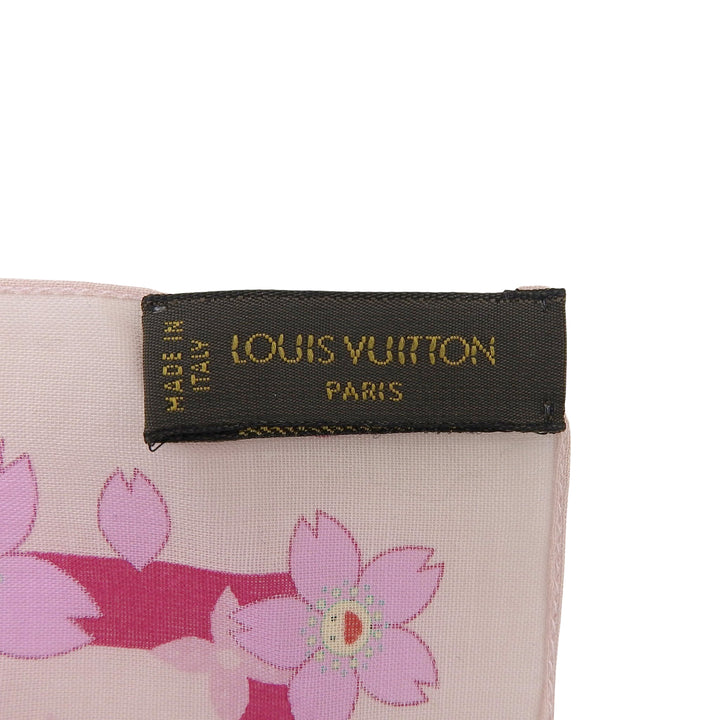 Excellent LOUIS VUITTON MURAKAMI handkerchief Monogram Cherry Blossom Scarf