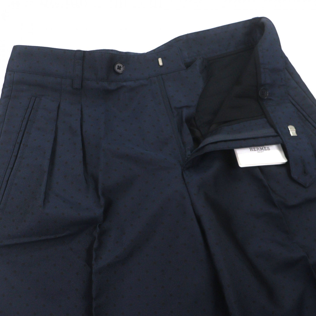 Pristine HERMES Pants Dot Pattern Slacks Navy silk mens 38