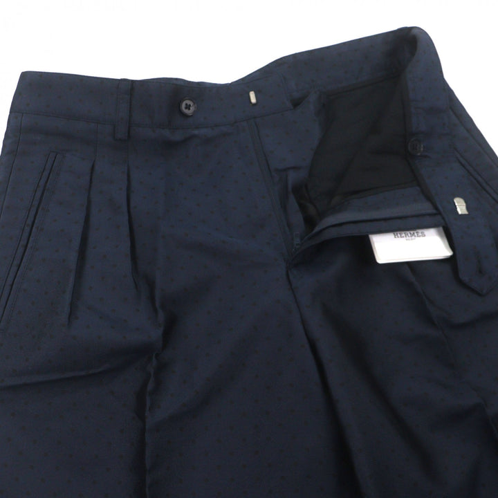 Pristine HERMES Pants Dot Pattern Slacks Navy silk mens 38