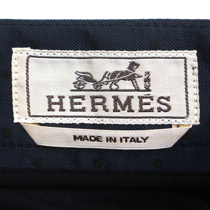 Pristine HERMES Pants Dot Pattern Slacks Navy silk mens 38