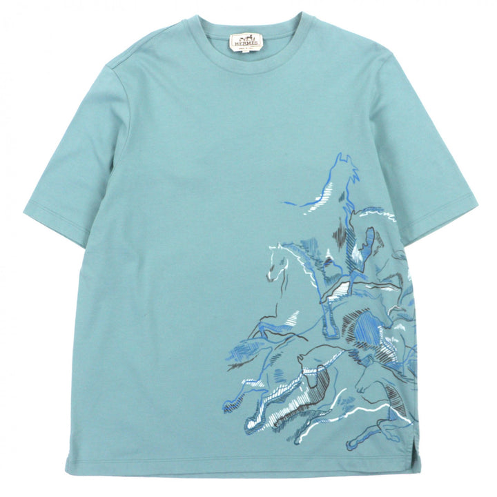 Great HERMES Short sleeve T-shirt caval card blue cotton mens M 21-5757
