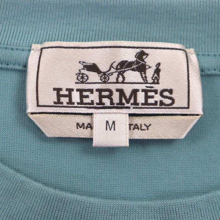 Great HERMES Short sleeve T-shirt caval card blue cotton mens M 21-5757