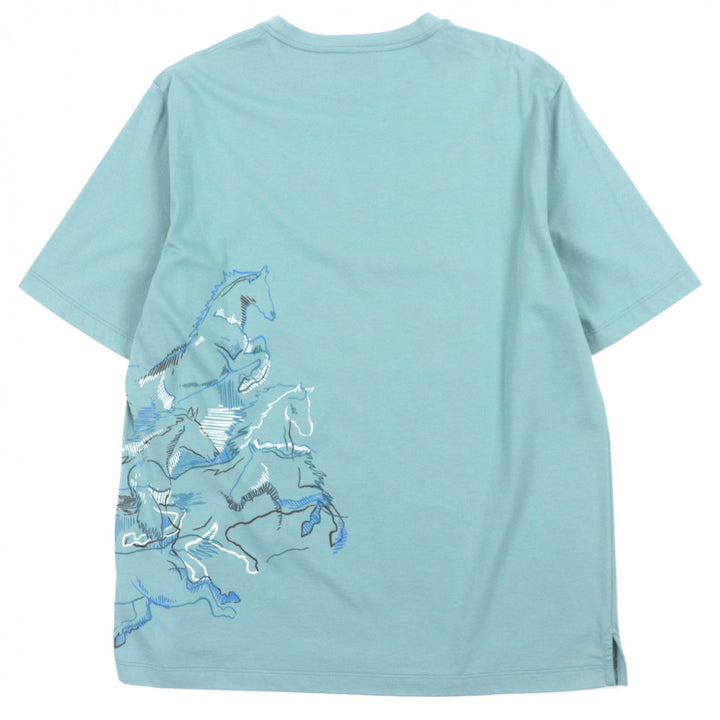 Great HERMES Short sleeve T-shirt caval card blue cotton mens M 21-5757