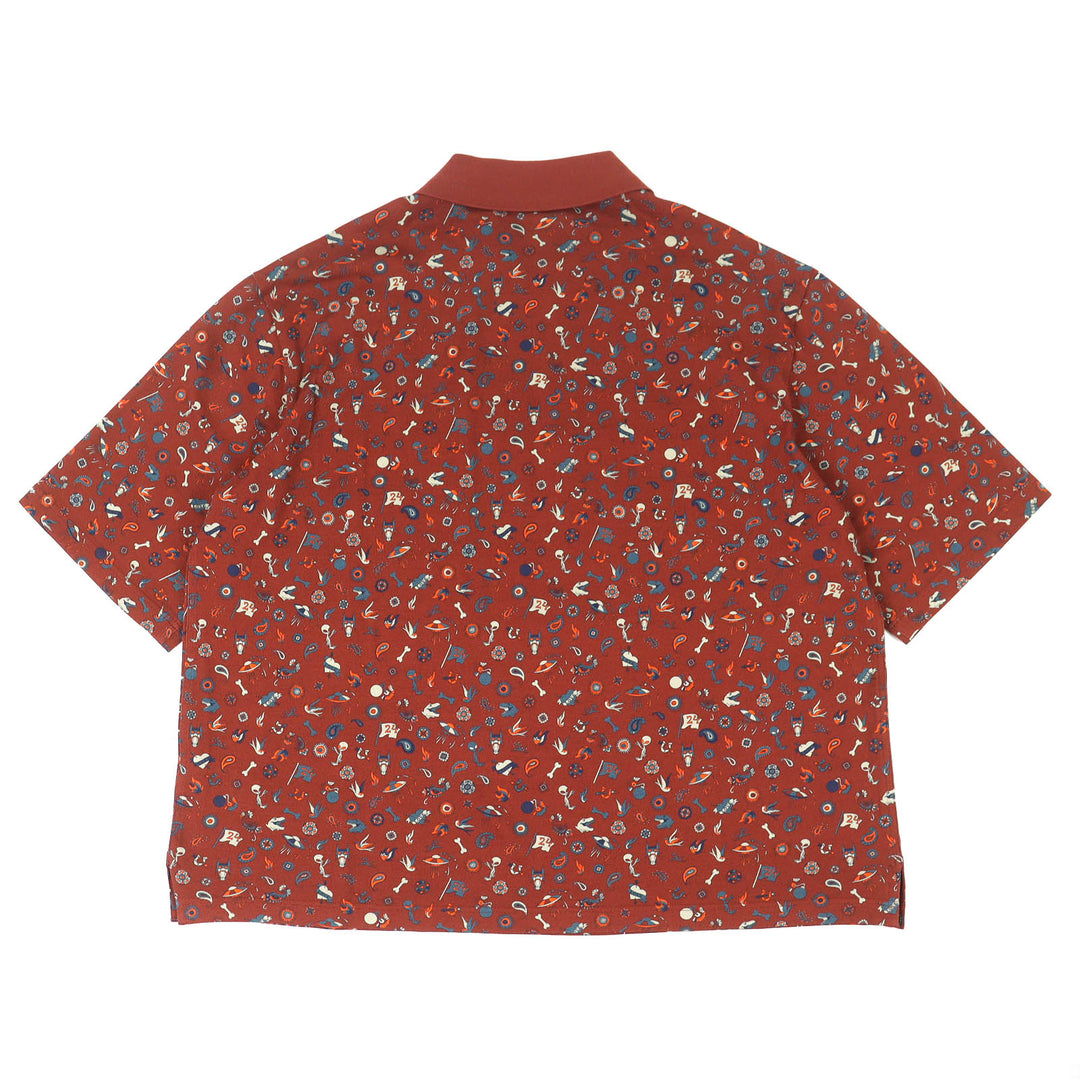 Excellent HERMES Short sleeve polo shirt All-over pattern design Brown L 22-5761