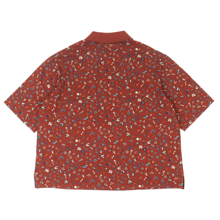 Excellent HERMES Short sleeve polo shirt All-over pattern design Brown L 22-5761