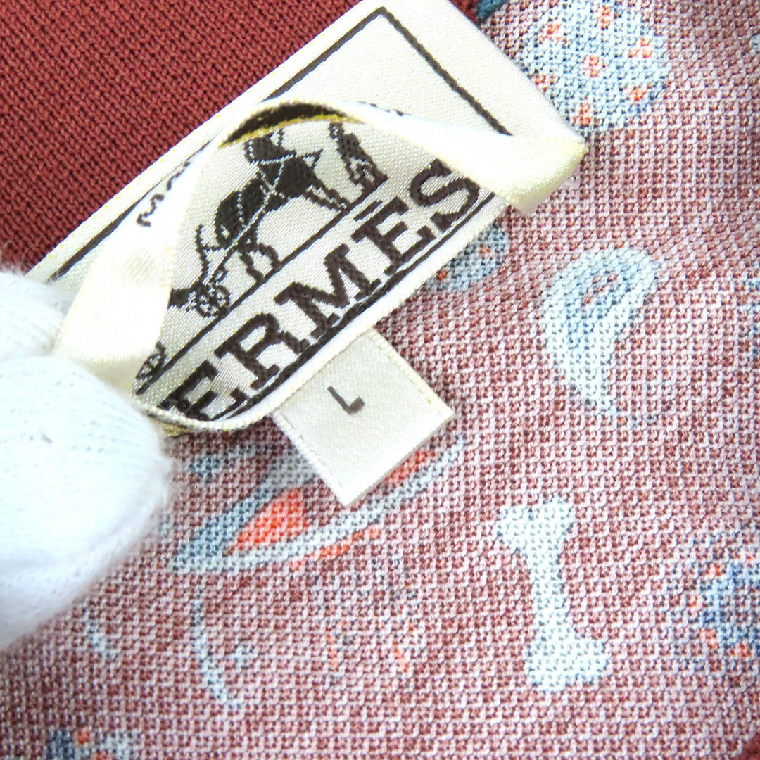 Excellent HERMES Short sleeve polo shirt All-over pattern design Brown L 22-5761